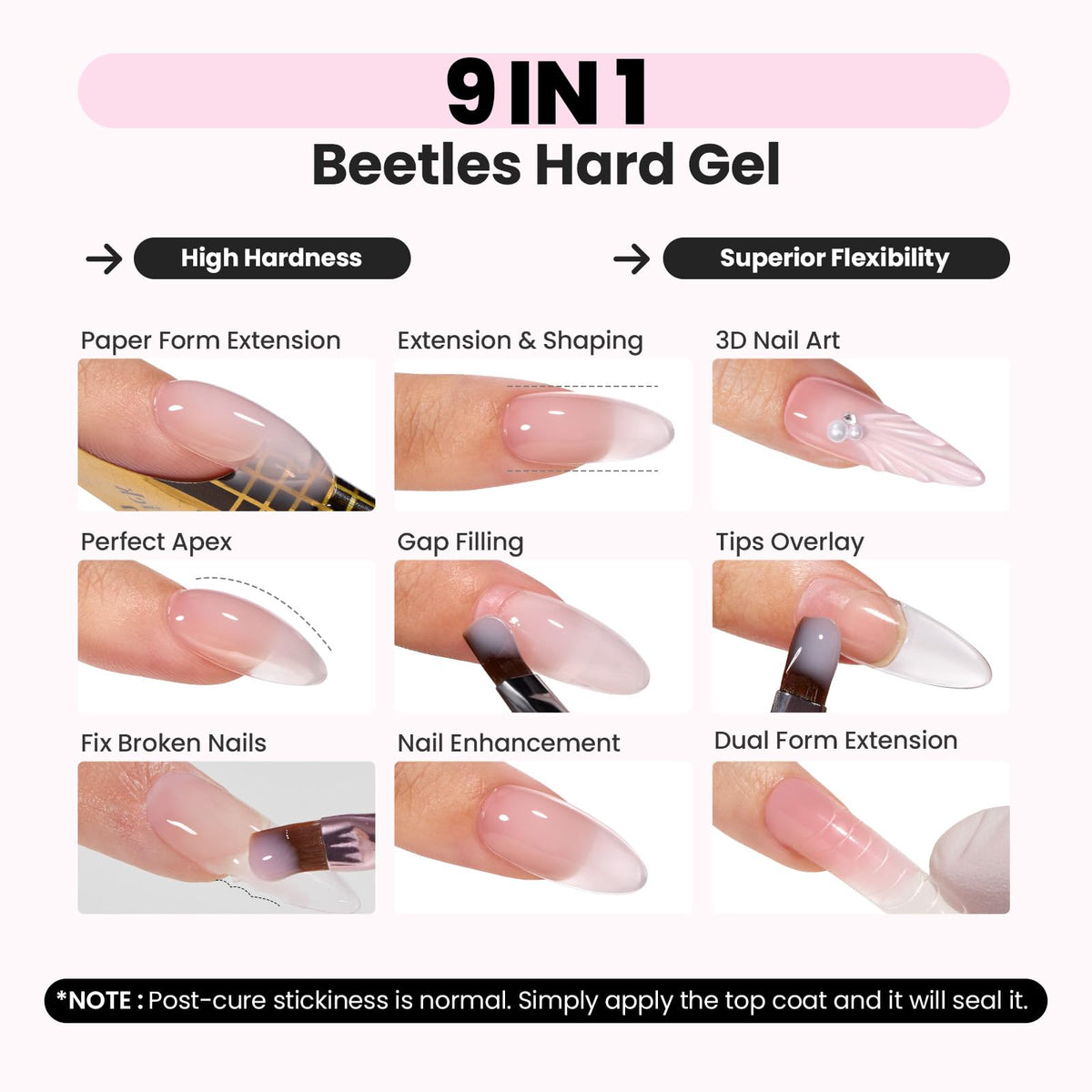 Beetles flat brush included facilitates smooth sculpting during application.