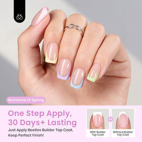 Close-up of Beetles French tip nails showing classic style options