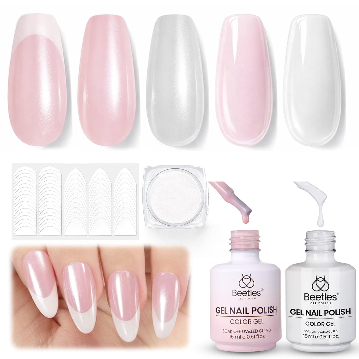 Beetles French tip set bottle shows a classic look for easy at-home manicures.