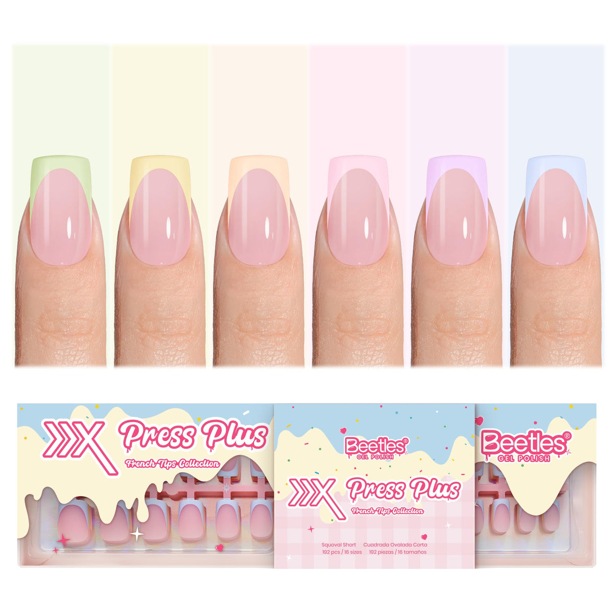Beetles French Tips press-on nails in pastel macarons for chic at-home manicures