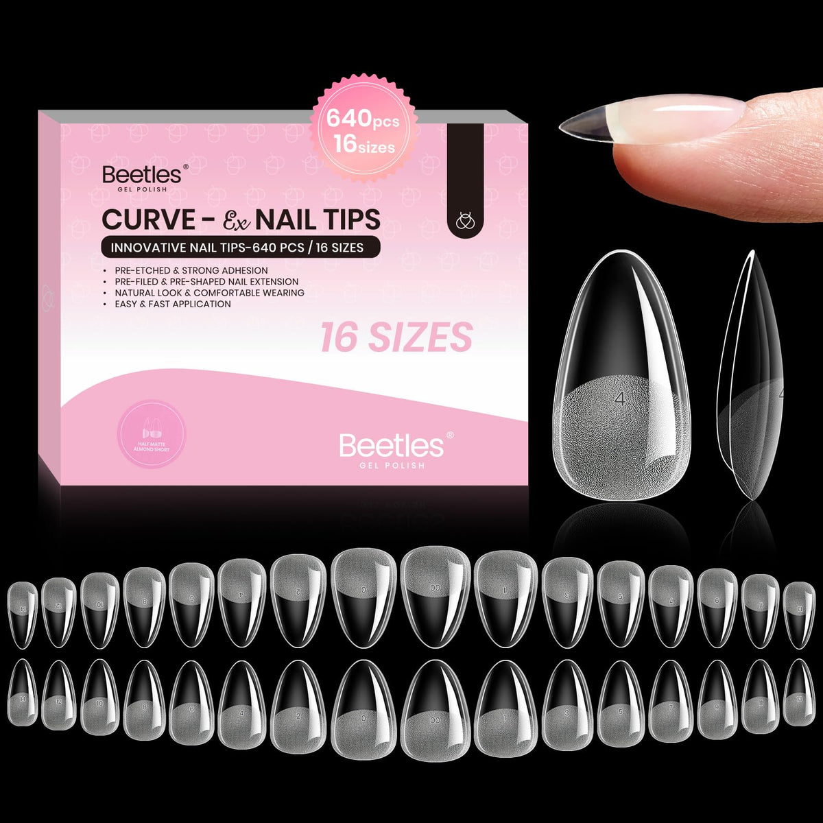 Beetles Gel Almond Curve-EX tip for secure nail extensions.