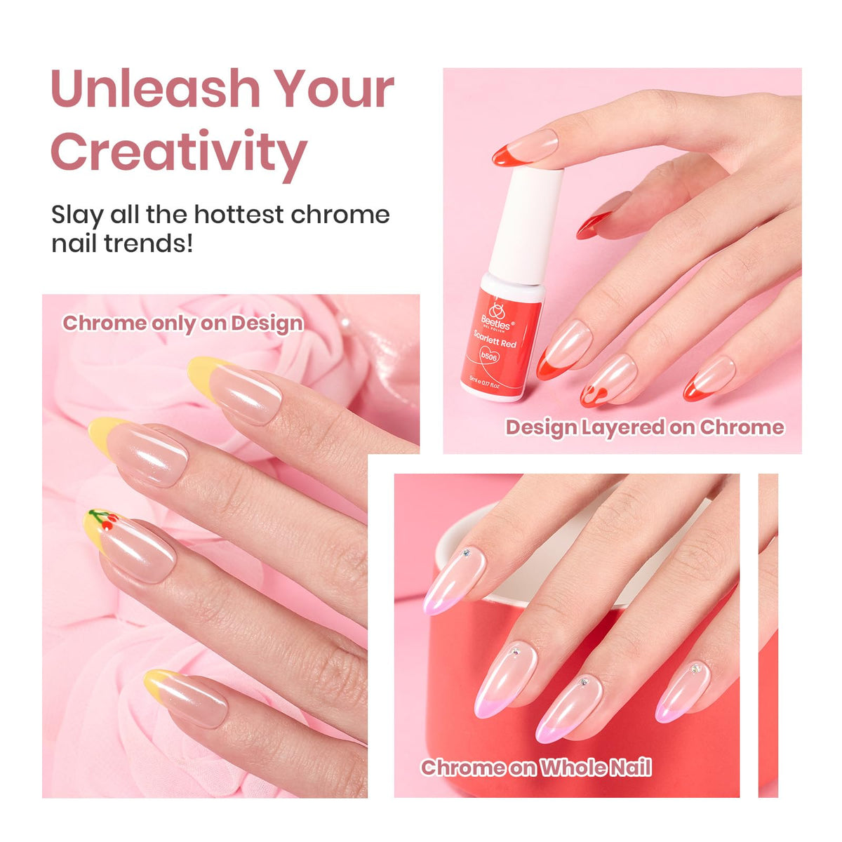 Beetles Chrome powder adds metallic shimmer to nail designs.