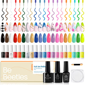 Beetles Gel Liner Nail Art Set with pastel and neon colors for chic nail art.