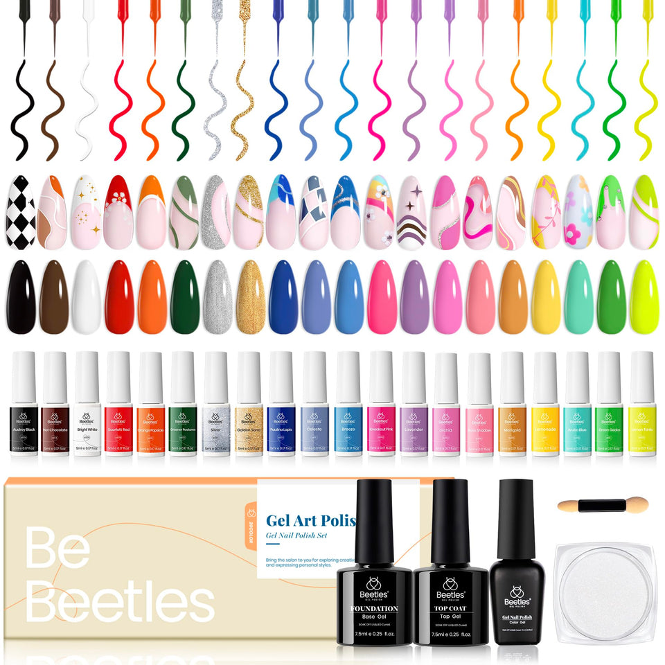 Beetles Gel Liner Nail Art Set with pastel and neon colors for chic nail art.