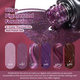 Beetles Cat-Eye Glitter shades: six purple tones for decorative nail art.