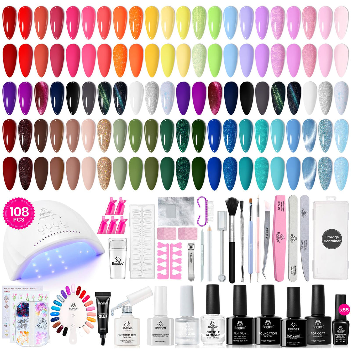 Beetles Gel Nail Polish Kit with 108 pieces in front packaging, great value