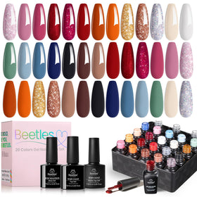 Beetles gel polish kit offers 23 colors in a convenient bottle collection for DIY manicures.