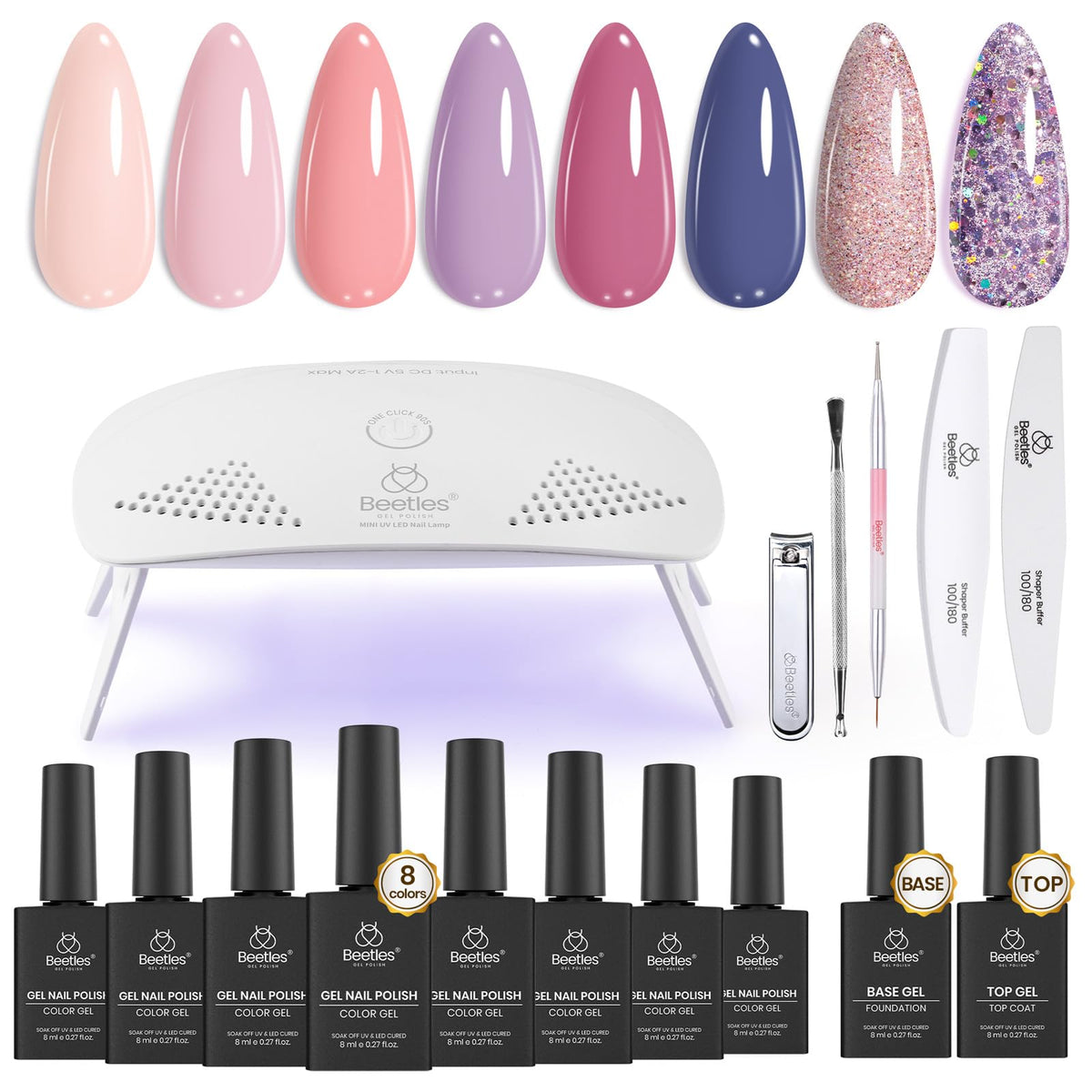Beetles Gel Nail Polish Kit pink nude colors for elegant at home manicures