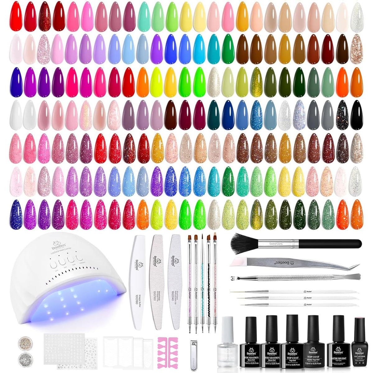 Beetles Gel Nail Polish Kit with UV lamp for durable at-home manicures.