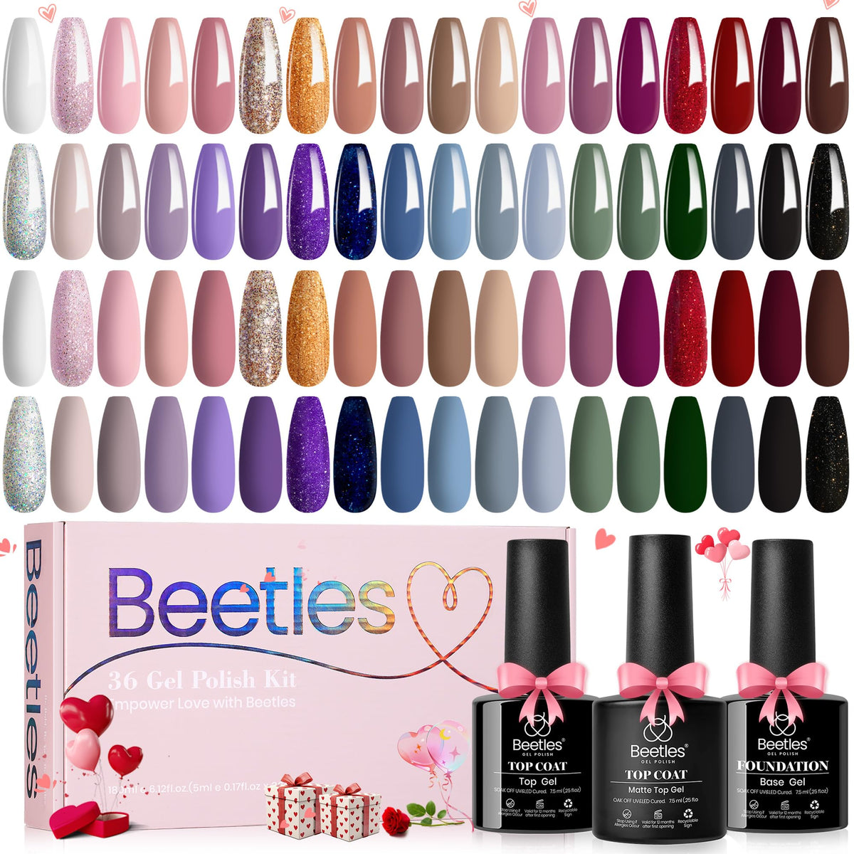 Beetles Gel Nail Polish packaging shot highlighting organized kit contents.