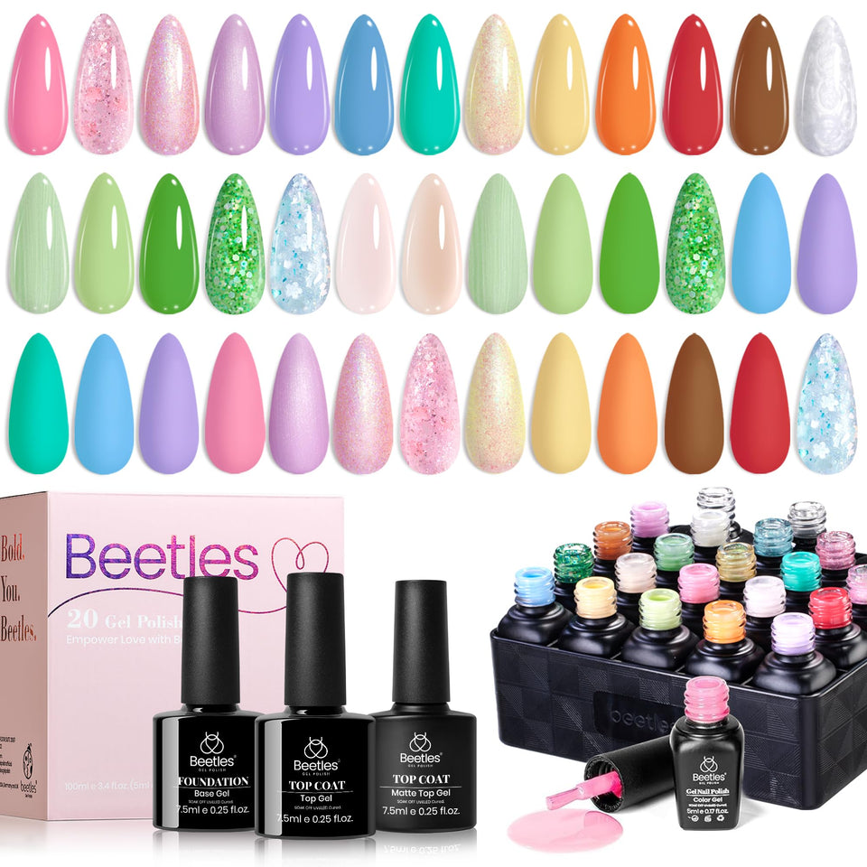 Beetles Gel Nail Polish Set with 20 pastel colors for versatile at-home manicures