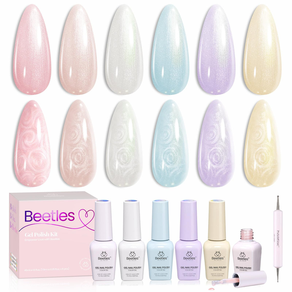 Beetles Gel Nail Polish Set Creamy Twist collection with 6 chic pastel shades for refined nails.