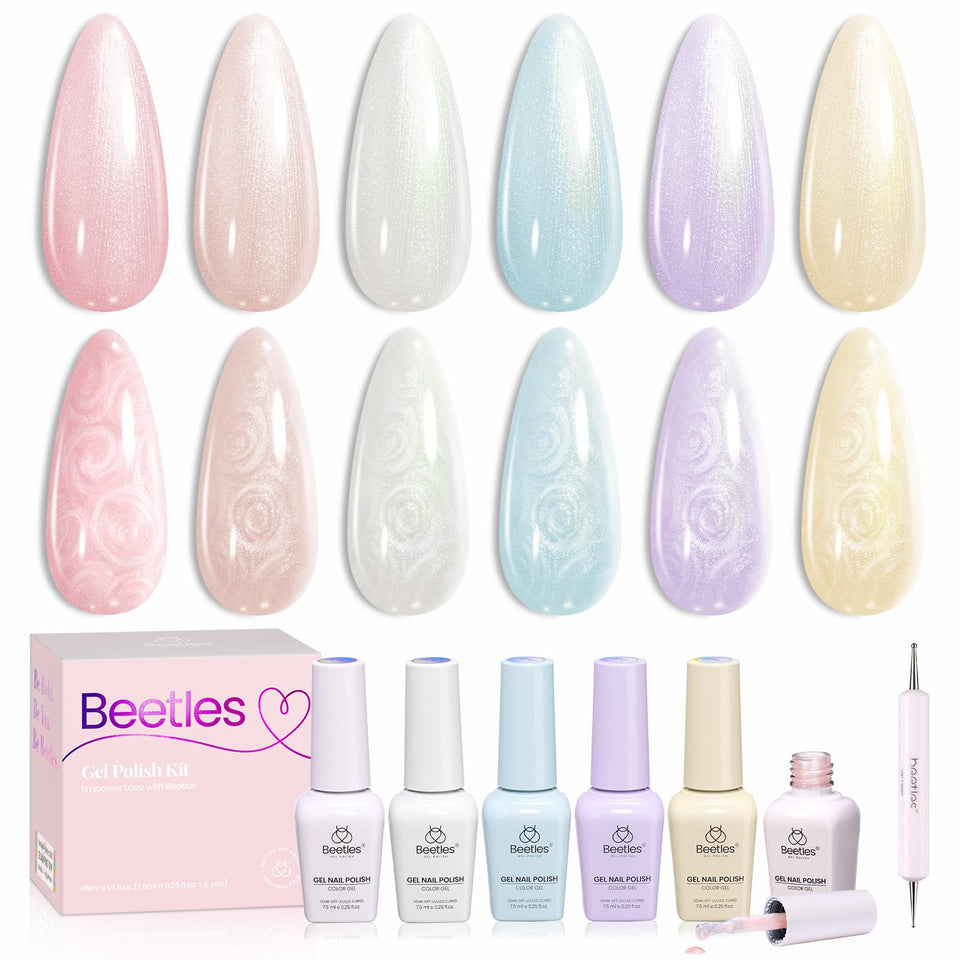 Beetles Gel Nail Polish Set Creamy Twist collection with 6 chic pastel shades for refined nails.