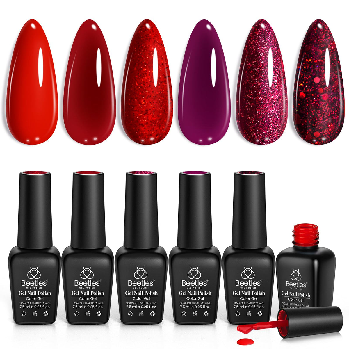 Beetles gel polish set Poinsettia gift box with six shades for festive nails