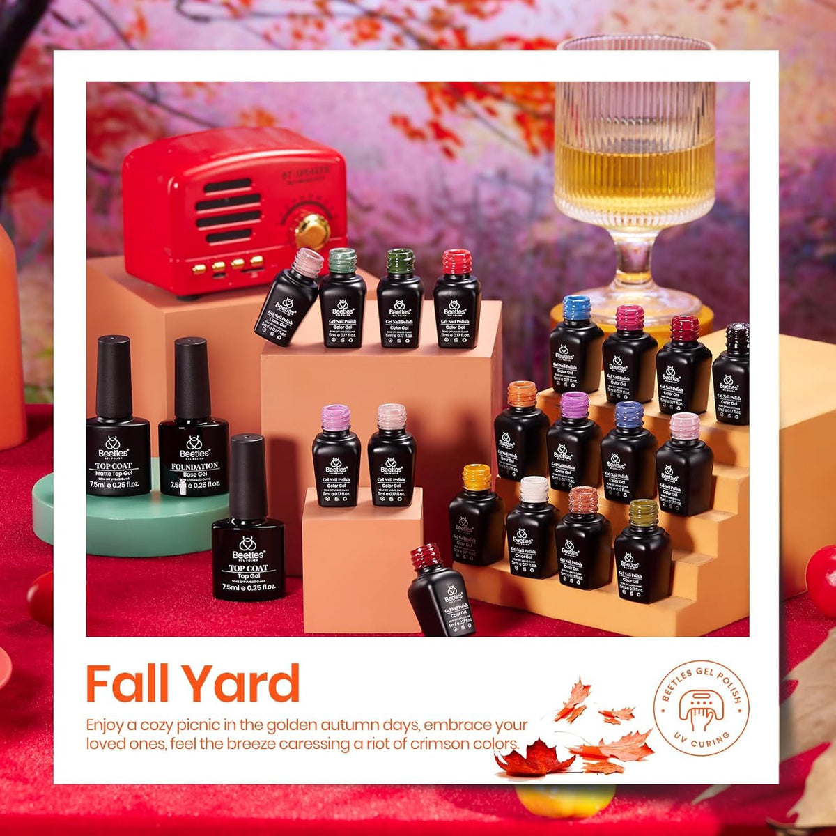 Beetles Gel Nail Polish Yard Set burgundy shade for rich manicure options.
