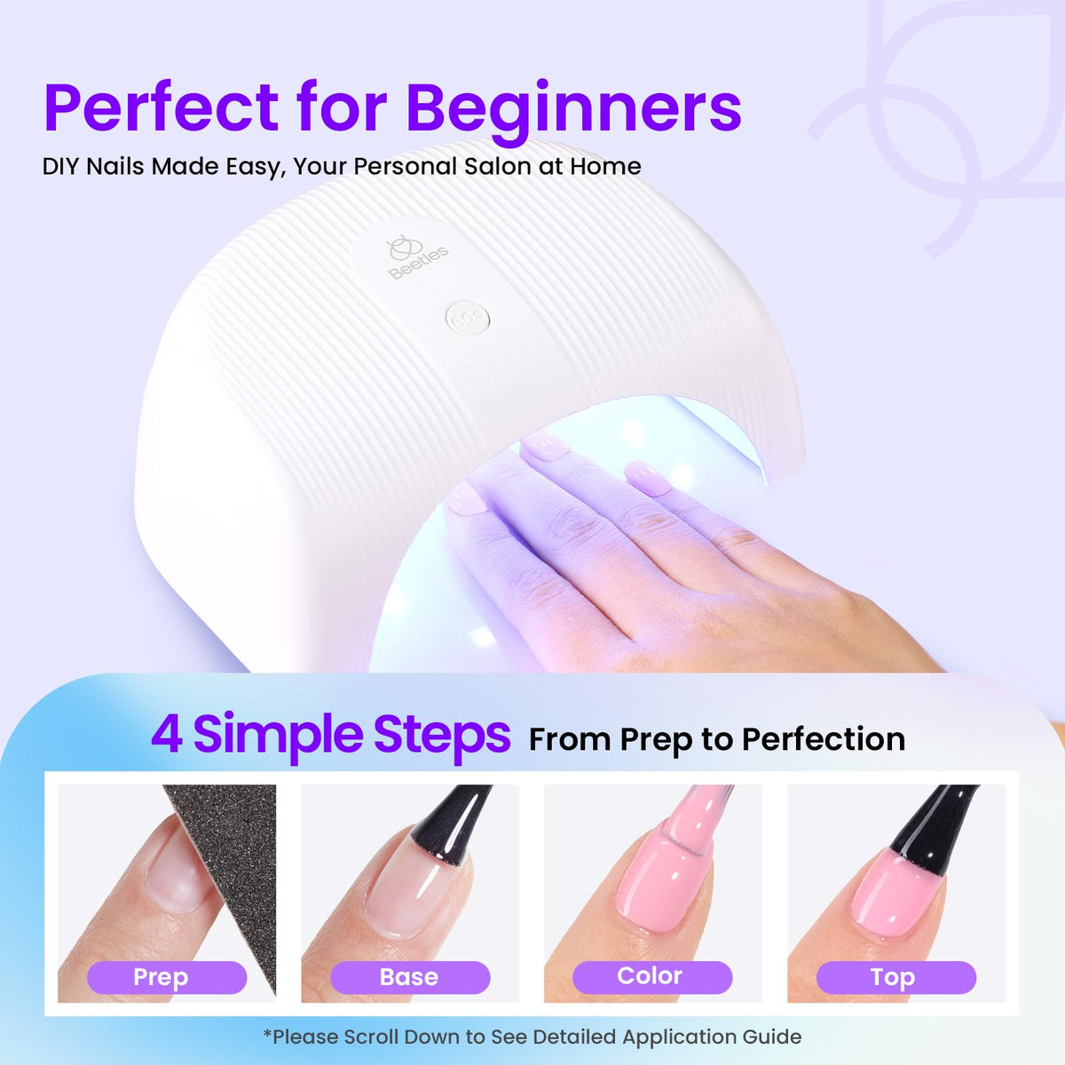 Beetles color gel swatches show the 20-color range for versatile styles