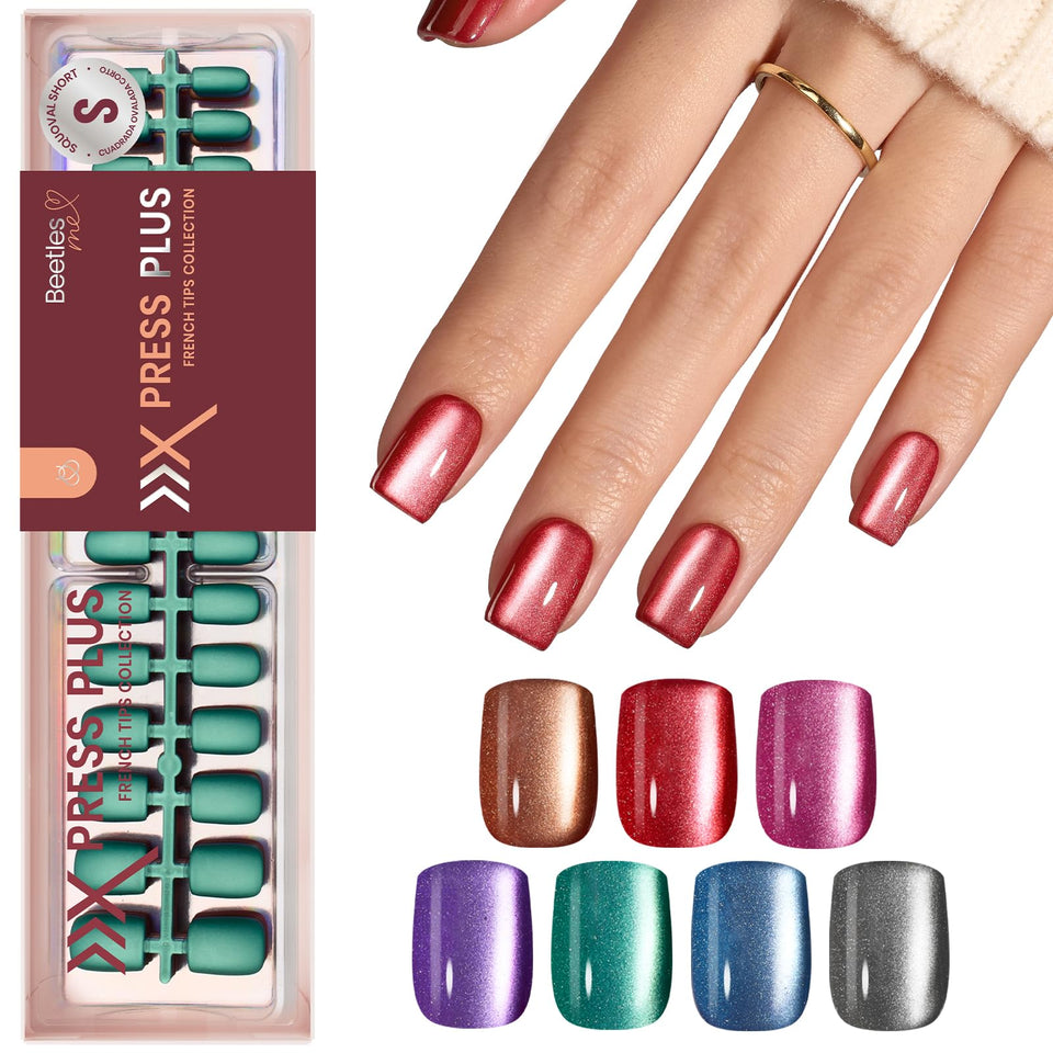 Beetles Galaxy Aurora Cat Eye nails show shimmering color shift for a chic look