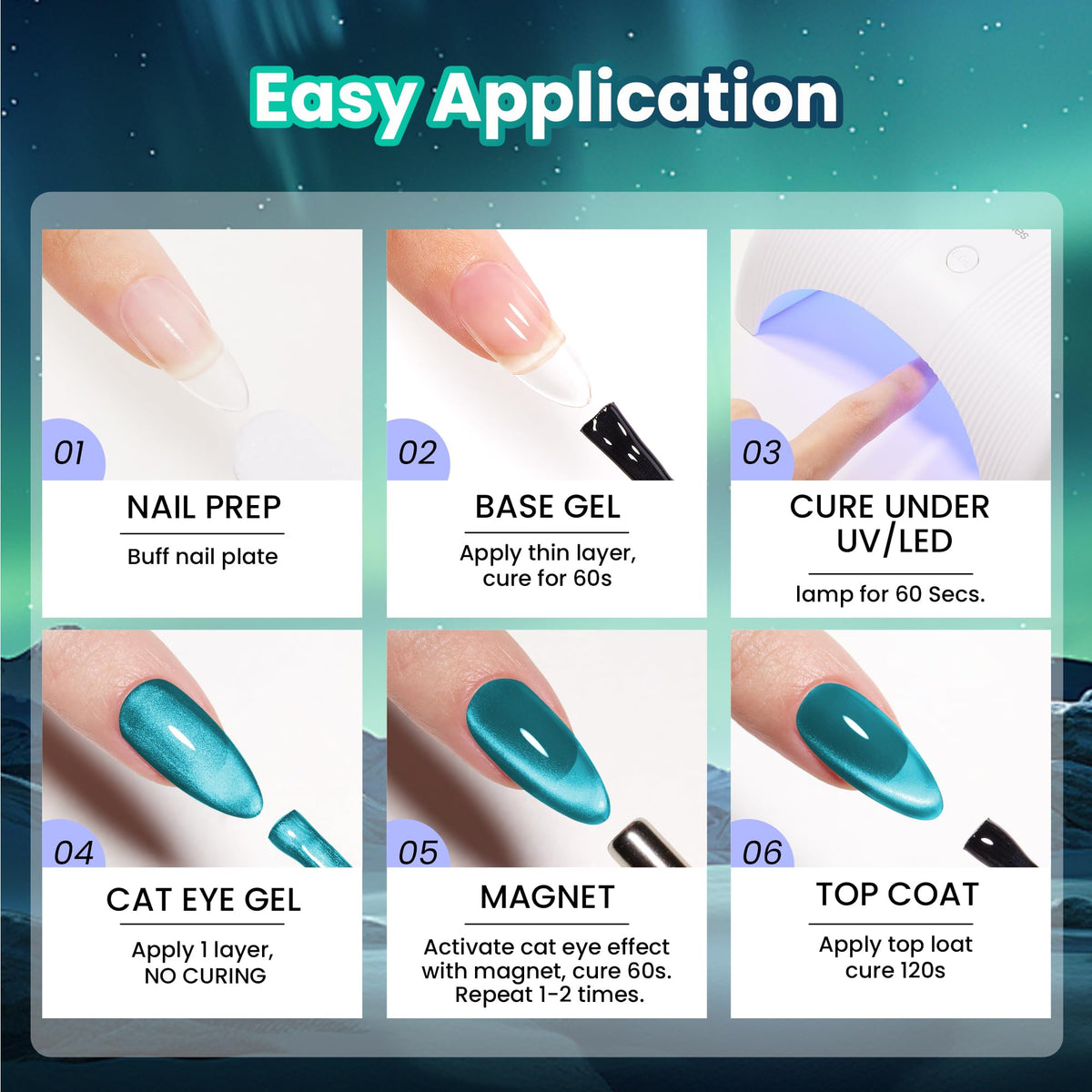 Beetles Galaxy Beam chameleon cat eye gel polish shifts color under light.