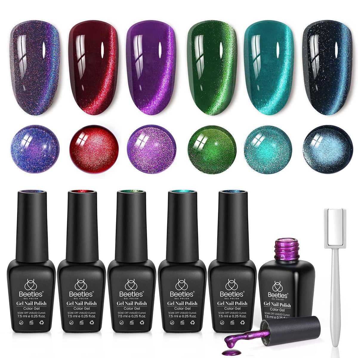 Beetles Galaxy Beam red cat eye gel polish for bold, magnetic shine.