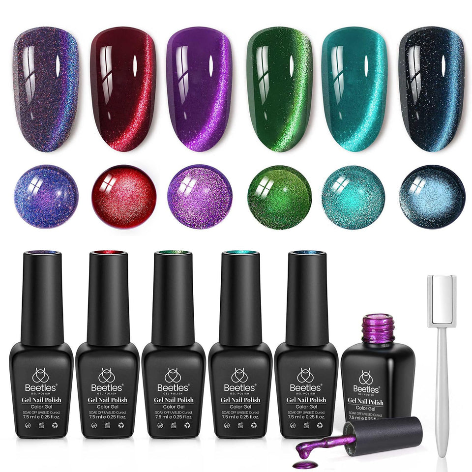 Beetles Galaxy Beam red cat eye gel polish for bold, magnetic shine.