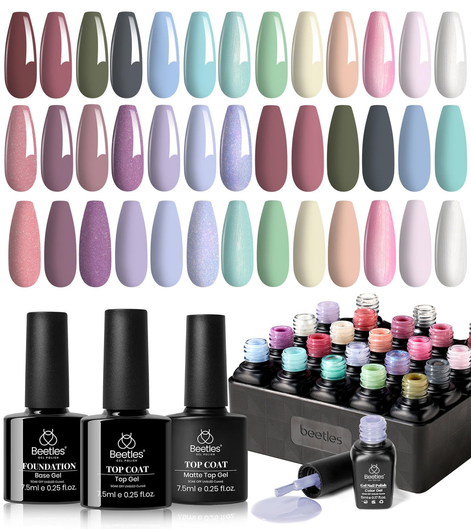 Beetles Healing Elixir pastel color swatches for at-home manicures.