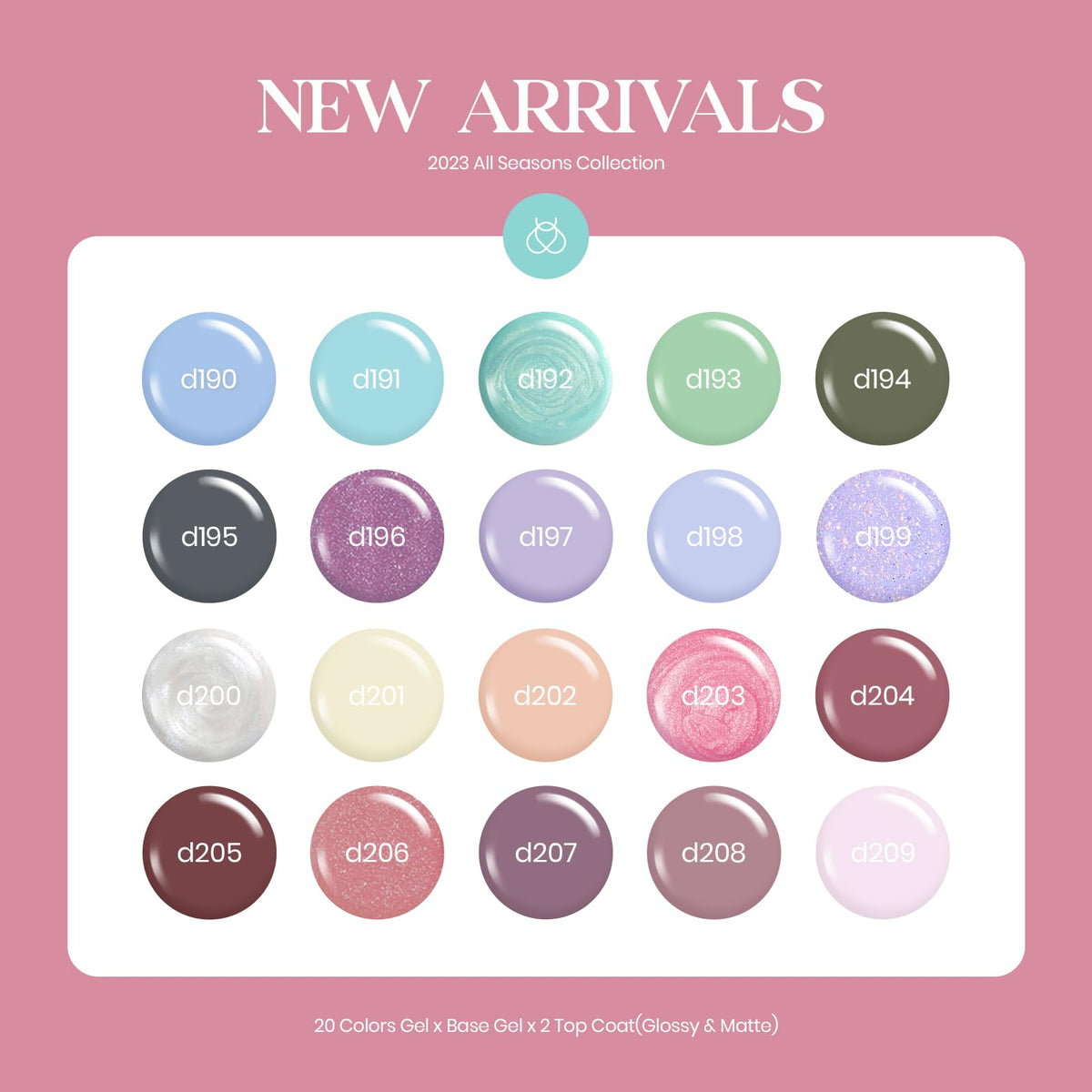 Beetles Healing Elixir bottle lineup featuring 20 pastel gel colors.