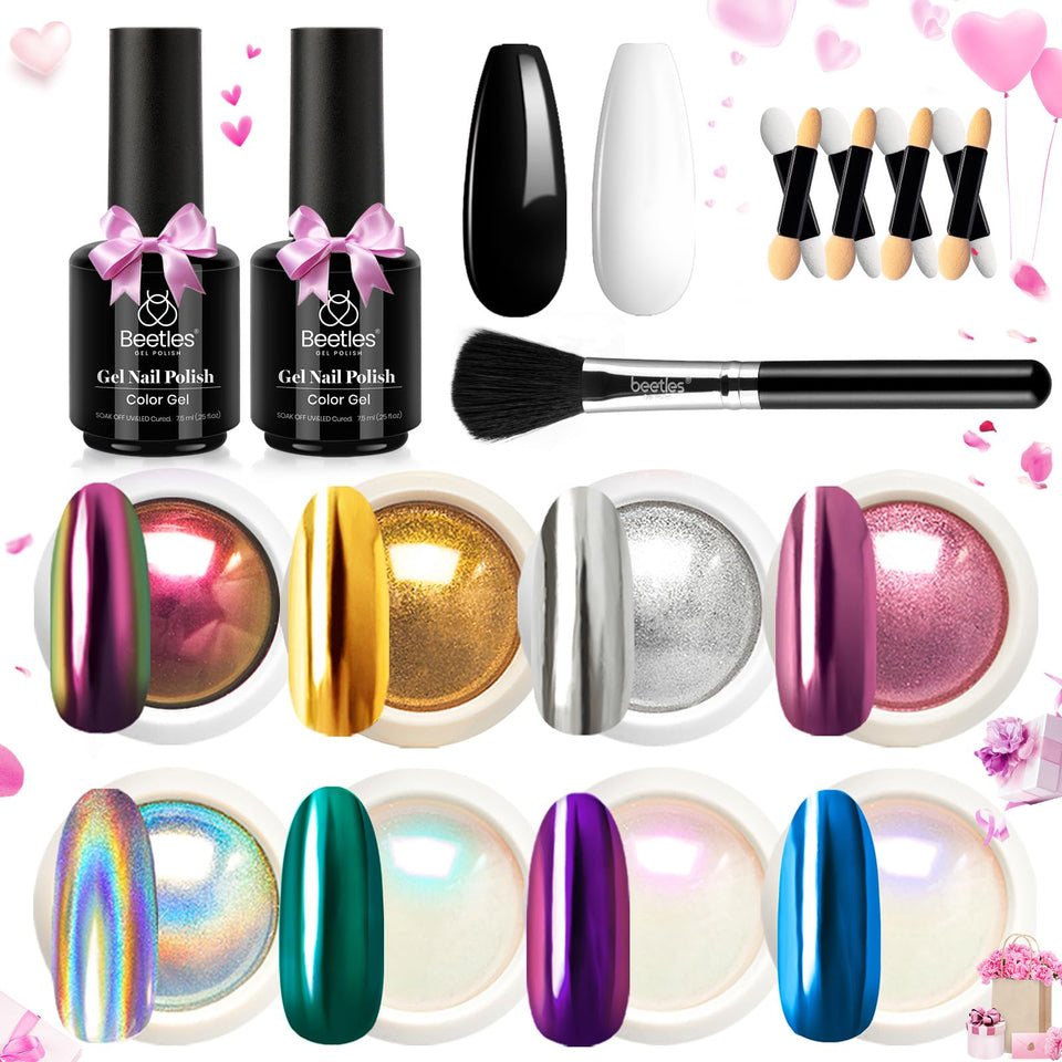 Beetles Gel Polish metallic chrome kit packaging shows contents for easy setup.