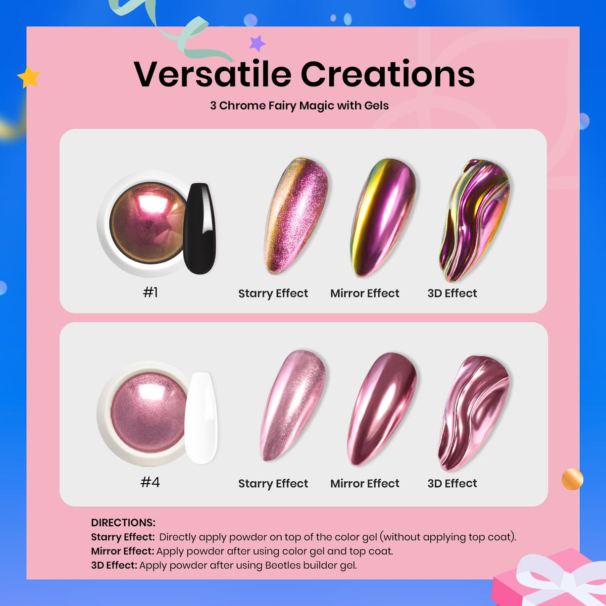 Beetles Gel Polish holographic pink powder swatch for rainbow shine.