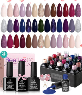 Beetles Gel Polish Set swatches with 20 colors for versatile manicures