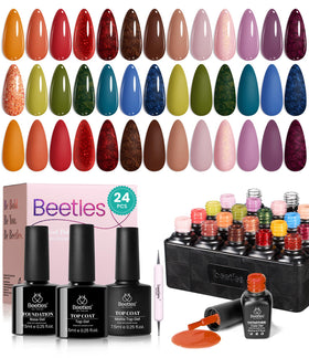 Beetles Gel Polish Set with 20 colors for versatile nail looks.