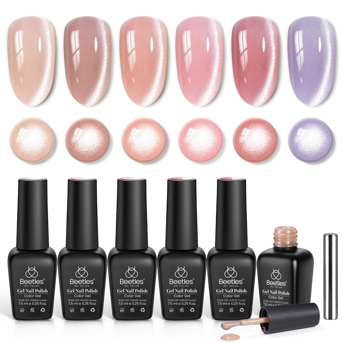 Beetles Soft Beam Cat Eye Nude polish with magnetic sheen for subtle daily nails