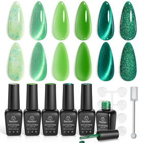 Beetles Green Gel Nail Polish Set with six colors, ideal for DIY nails and salon at home