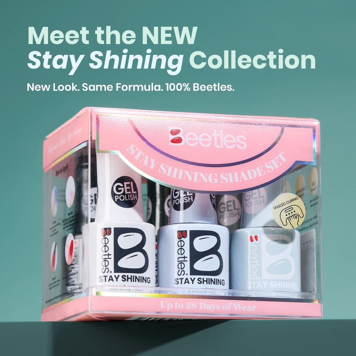 Beetles Green Gel Polish Set packaging showcases Stay Shining colors