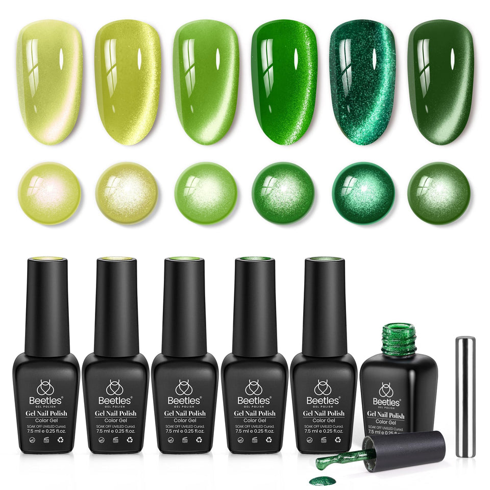 Beetles Green Spirit Cat Eye Set with magnet tool for customizable green cat eye effects.
