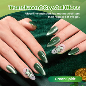 Beetles Green Spirit Sparkle Green Shades highlighting light-reflective polish drama.