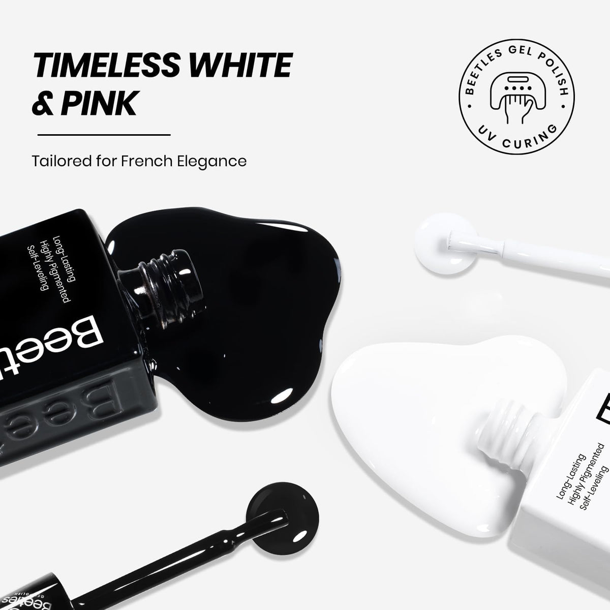 Beetles HEMA-free white and black gel polish for home or pro use