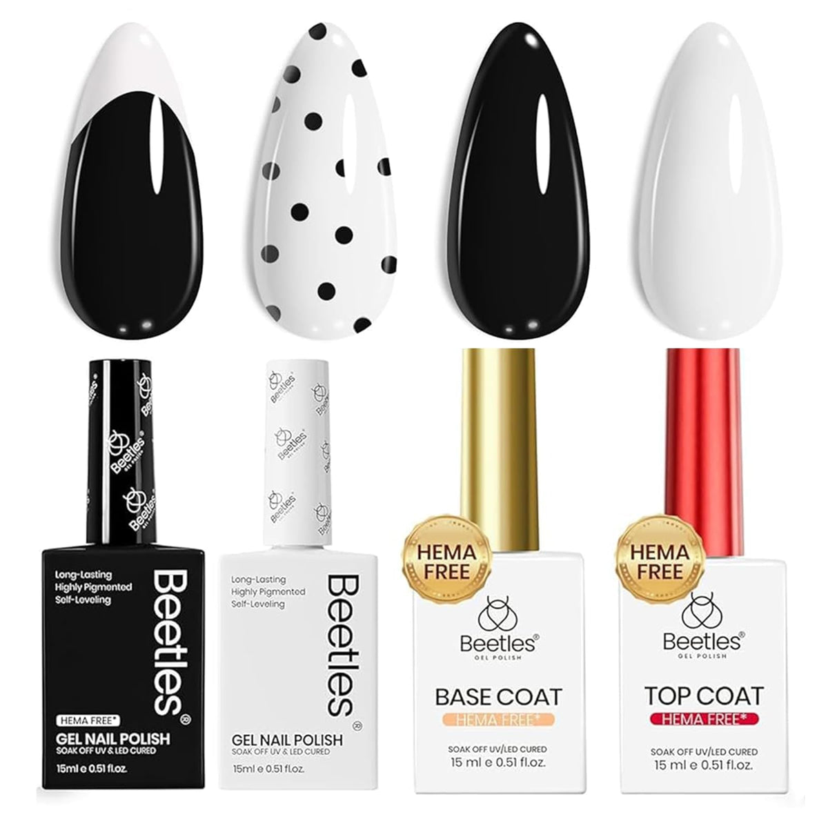 Beetles Ink Snow Twins packshot showing white and black gel polish for DIY French nails