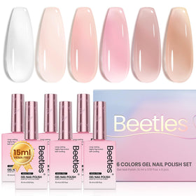 Beetles Jelly Gel Polish Set with six full-size bottles offers versatile color options for nails.