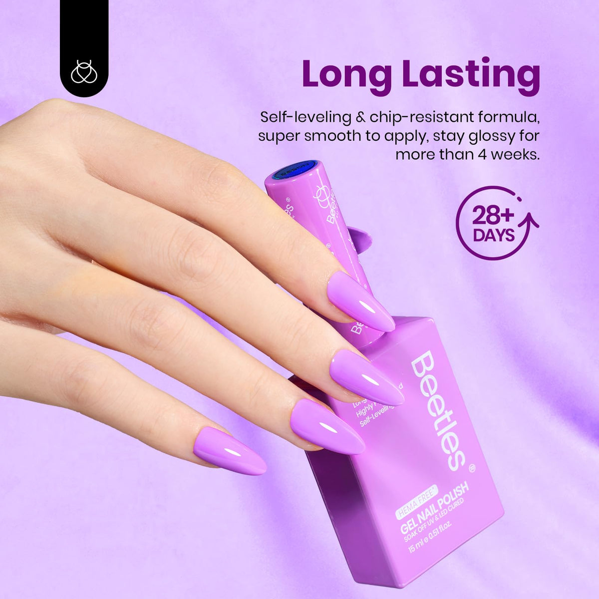 Beetles LED/UV cure ready bottle demonstrates quick salon-grade results.