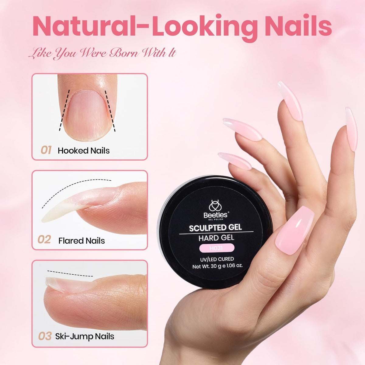 Beetles long square half-cover tips enable seamless extensions.