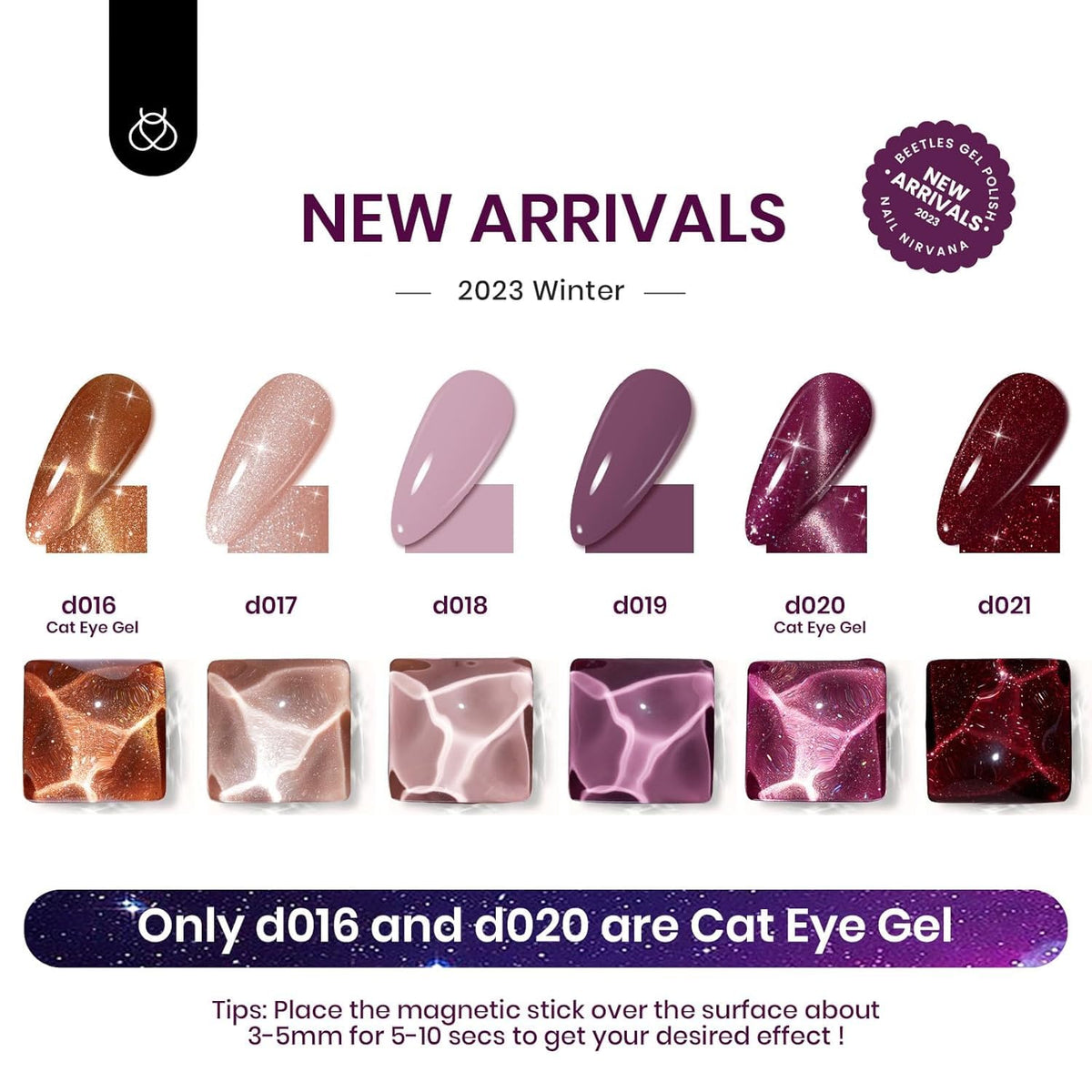 Beetles magnet included kit showcasing cat-eye nail designs.