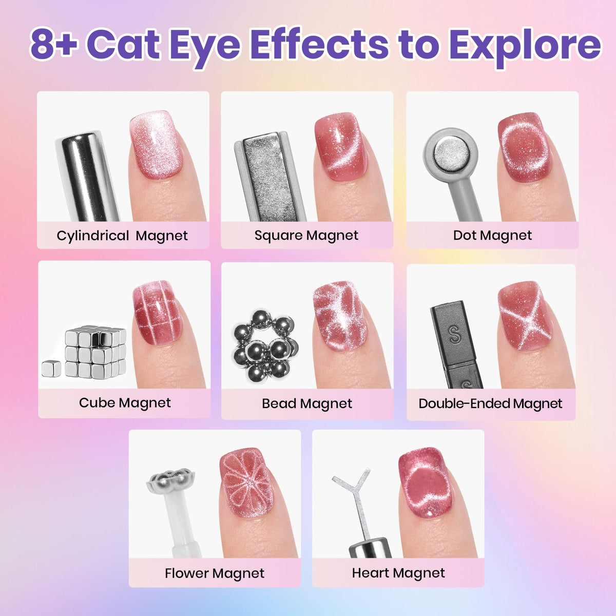Beetles Magnet Set with 7 shapes enables diverse cat-eye effects at home