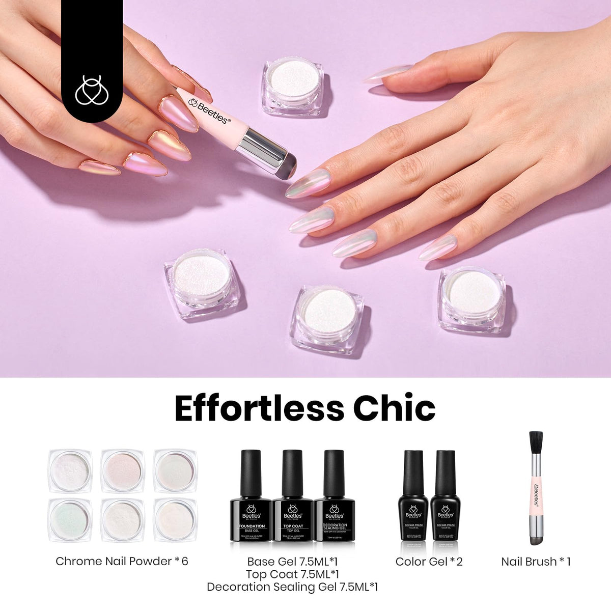Beetles Milky White Gel Polish bottle provides a smooth base for chrome effects