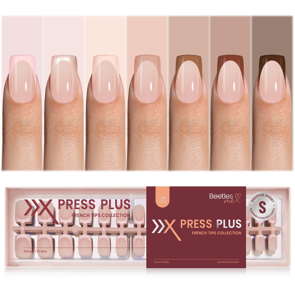 Beetles Mocca Mousse French Tip nails show chic nude-brown finish for daily wear.