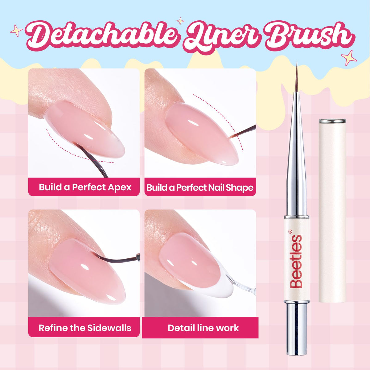 Beetles Nail Art Brush included for precise shaping and clean cuticles