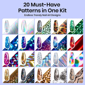Beetles leopard foil patterns for glamorous holographic nail designs.