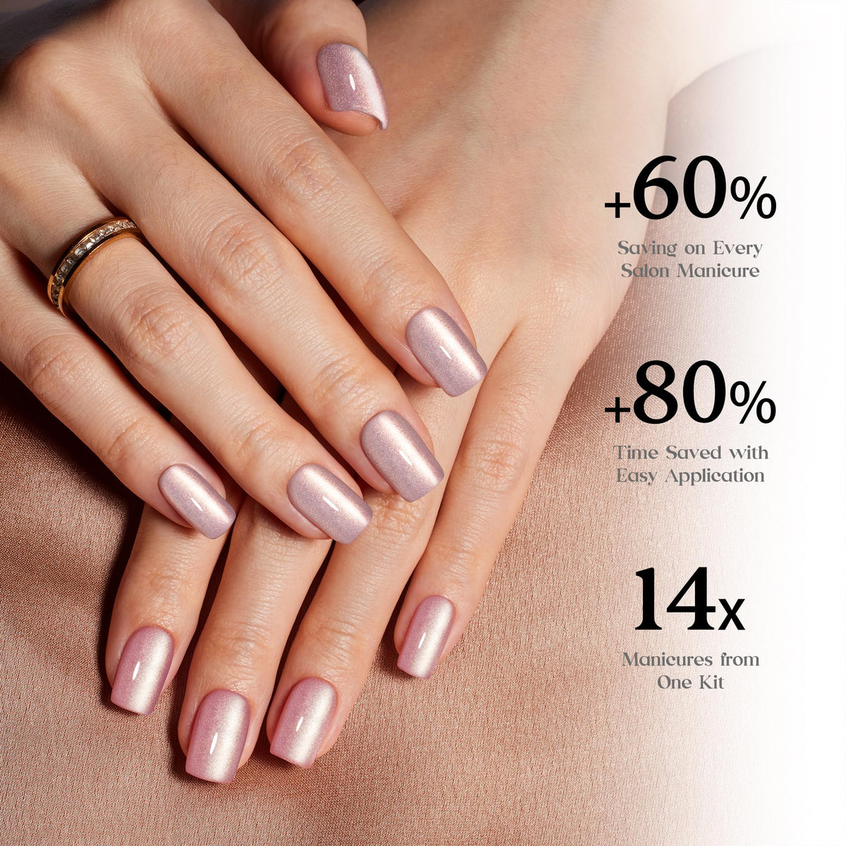 Beetles pre-shaped nails require no filing for fast manicure.