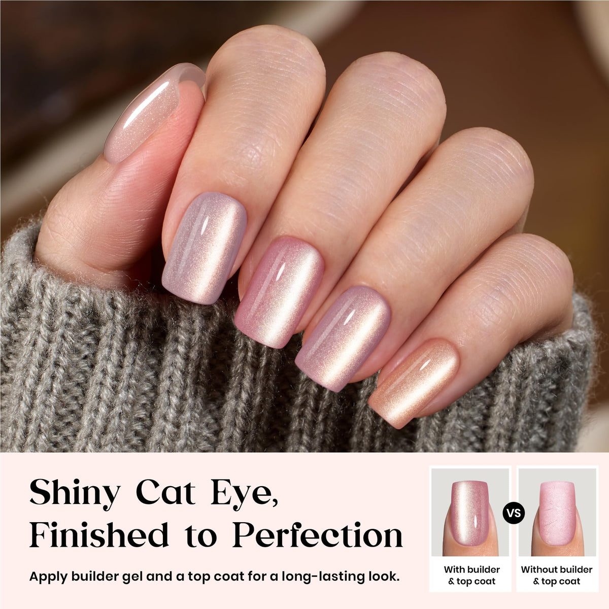 Beetles nude cat eye nails set includes 224 pieces for versatile looks.