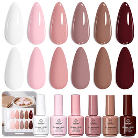 Beetles Nude Gel Polish Coffee Time kit showcases warm tones for everyday elegance on nails.