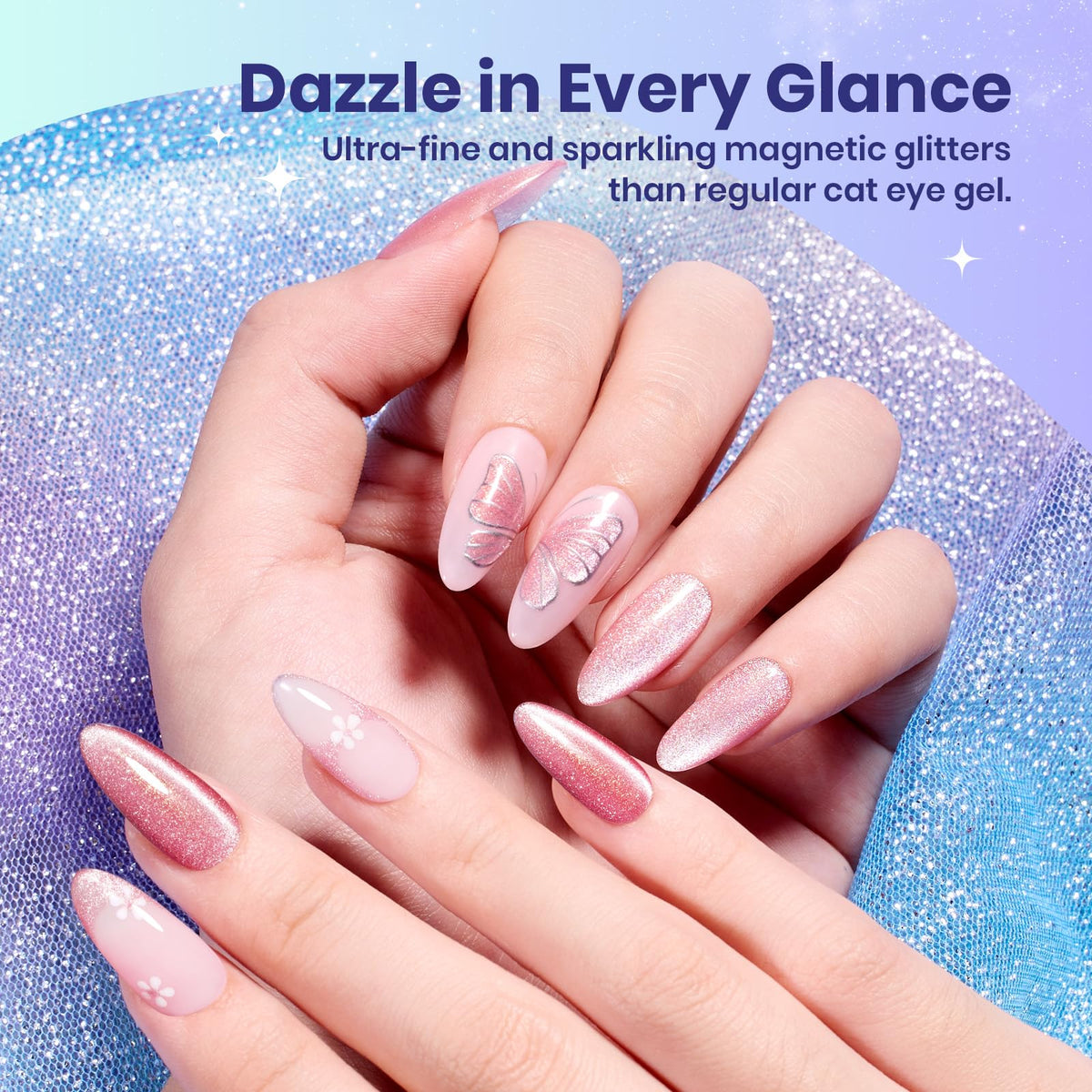 Beetles ocean-blue cat eye polish adds subtle shimmer to any manicure.